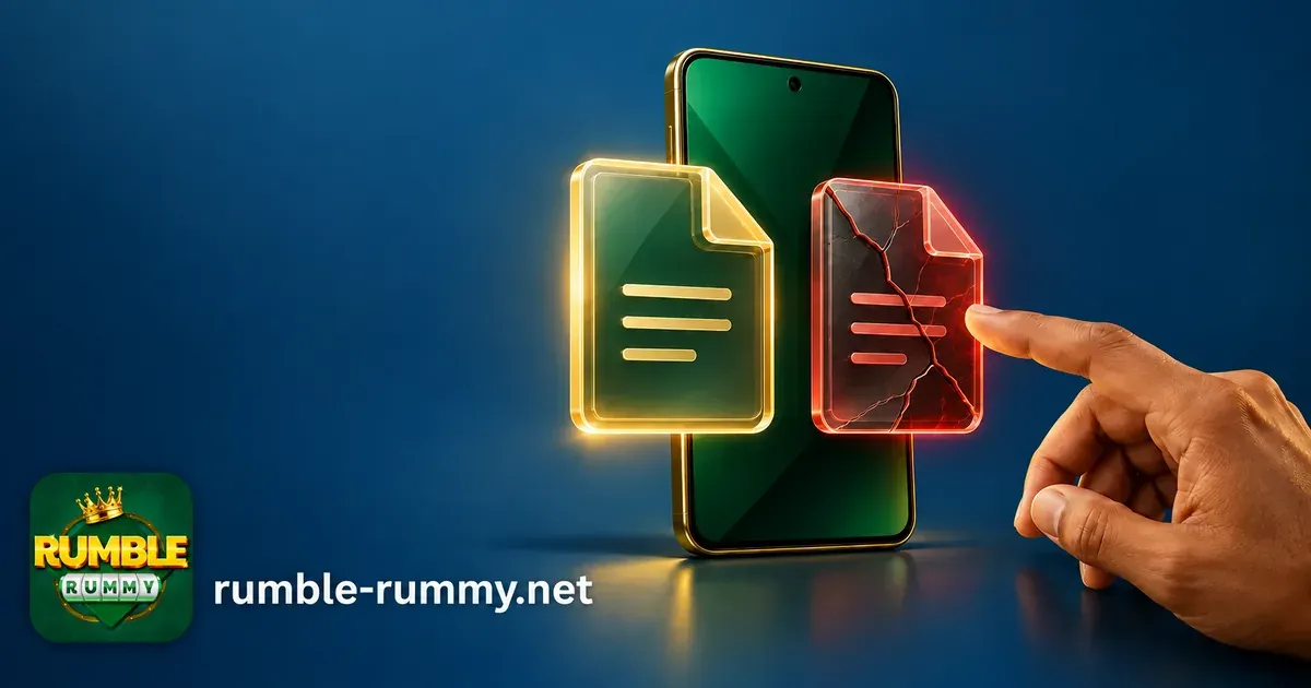 Is rummy APK safe: a clean gold file next to a cracked red file above a phone