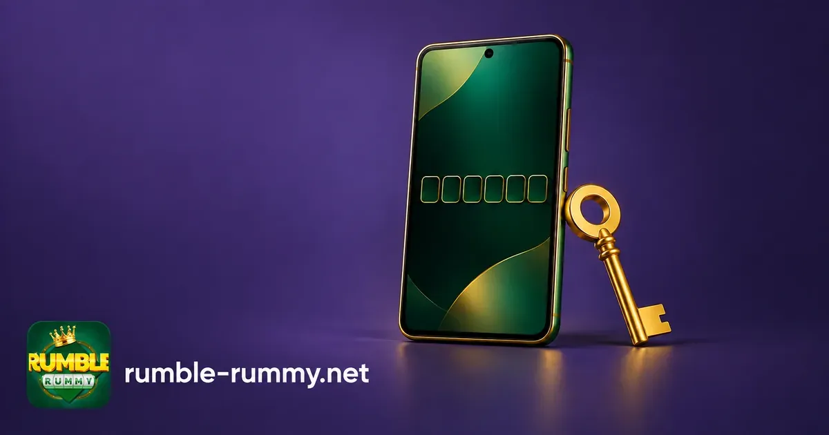 Rumble Rummy login: phone showing six empty OTP boxes beside a gold key