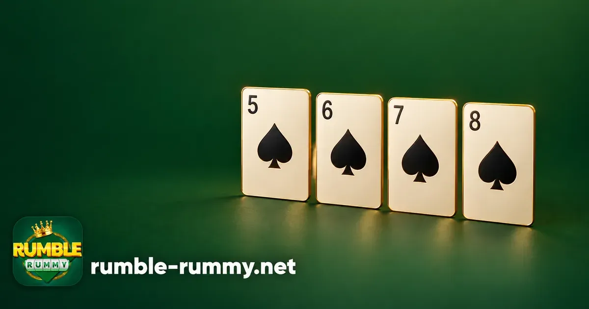 Pure sequence in rummy: 5, 6, 7 and 8 of spades in a row