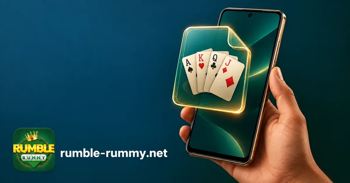 Rummy APK download: file icon with ace, king, queen and jack over an Android phone