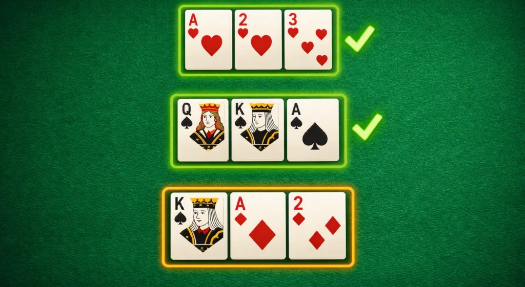 The ace rule in Indian rummy: valid high or low but not both