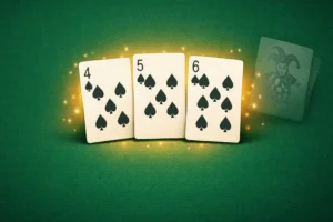 Pure sequence in rummy: three consecutive cards of the same suit with no joker